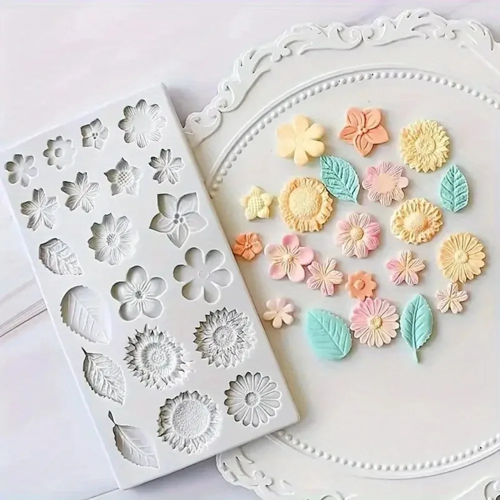 1 fondant chocolate silicone mold, rose leaf sunflower sunflower small daisy flower DIY silicone mold