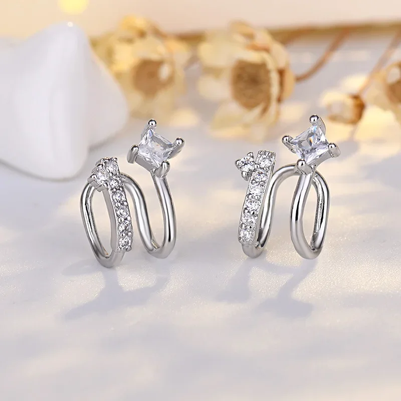Fashion Women's Silver Color Earrings Ear Cuff Sweet Double-deck Stainless Steel Ear Bones Clip for Women Jewelry Ear Clip