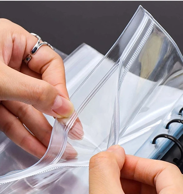 جديد 6 قطعة A5/A6/A7 6 ثقوب 3 طبقات جيوب الموثق على الوجهين ، مجلدات سحاب شفافة ومجلدات جانبية مفتوحة ، PVC مقاوم للماء