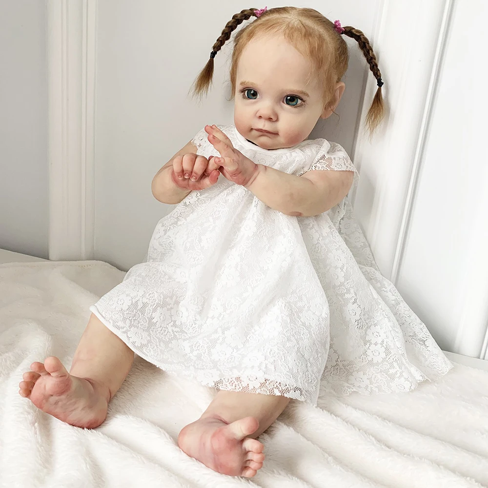 58cm Reborn Toddler Doll Rooted Hair Gold Soft Cloth Body Doll Realistyczne miękkie w dotyku silikonowe kończyny Prezenty dla dzieci Dziewczynki