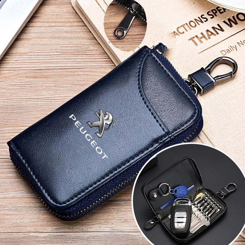 

Genuine Leather KeyChain Multifunction Wallet Car Key Case Keys Pouch For Peugeot 208 207 308 206 307 407 2008 3008 5008 Rcz 508