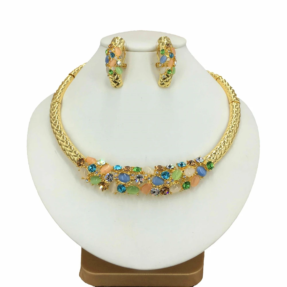 Newest Jewelry Dubai Costume Jewelry Beautiful Stones Necklace for Women Christmas Gift FHK15507