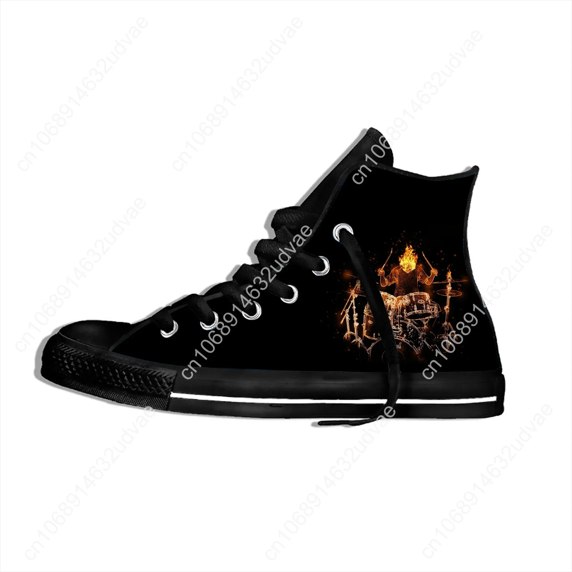 Hot Cool Jazz Drum Kit  Flame Rock Roll Music Novelty Design High Top Canvas Shoes Men Women Casual Sneakers Classic Board Shoes