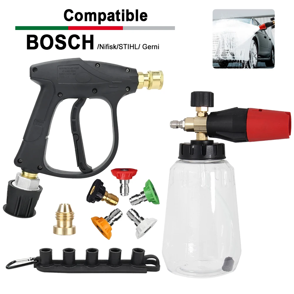 

2175PSI High Pressure Washer Gun Kit with M22-14 Connector & 5 Nozzles - Aluminum Foam Cannon for Nilfisk/STIHL/Bosch
