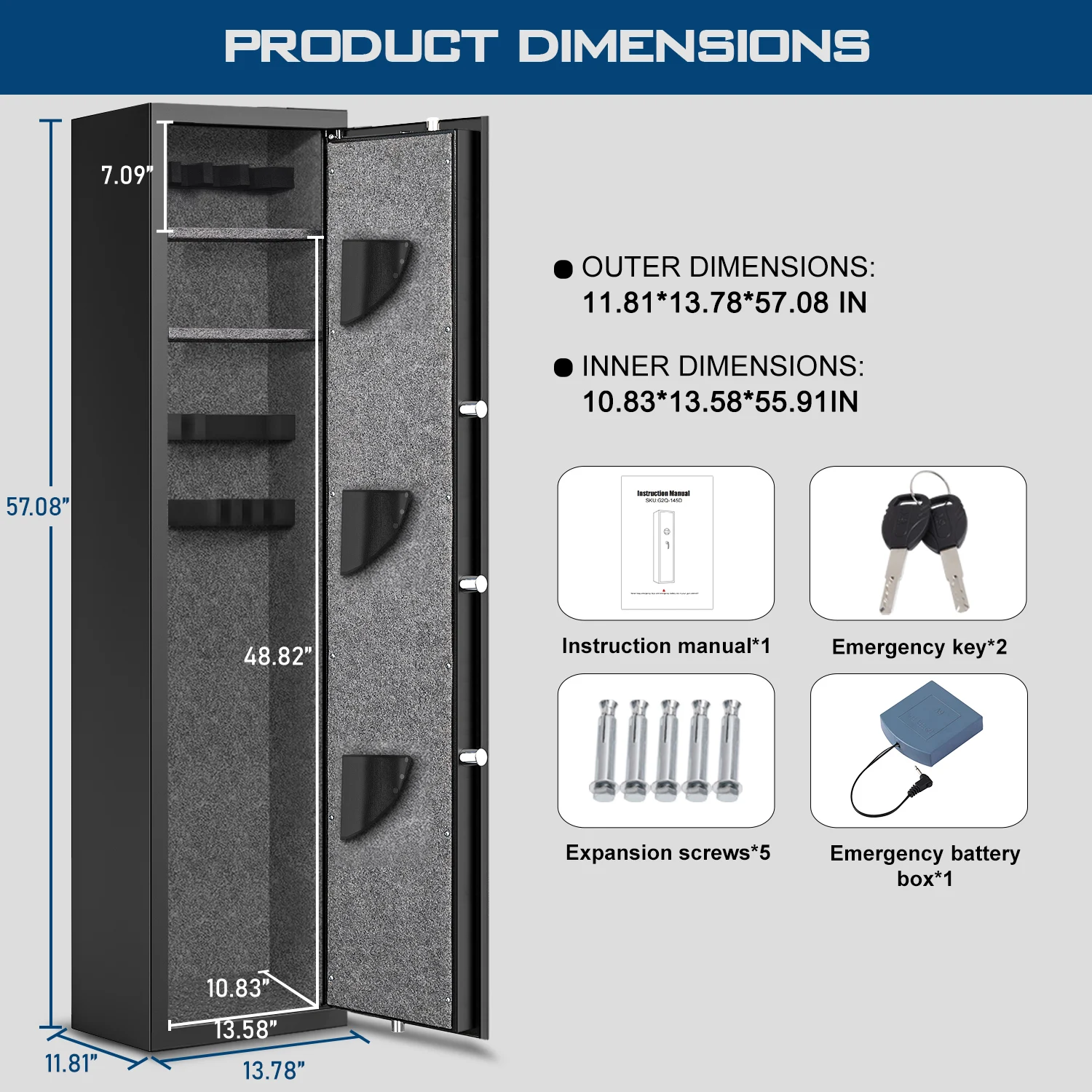 Kavey Quick Access 5 Rifle Gun Safe with Silent Mode and 2 Adjustable Shelves, Gun Cabinet with 3 Adjustable Gun Slots