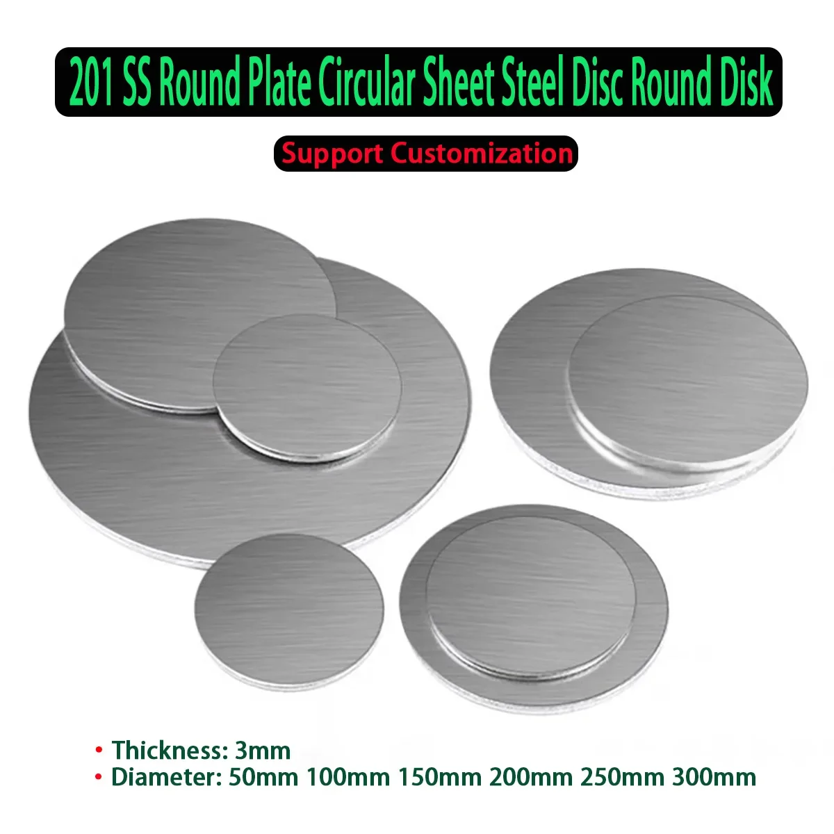 

201 Stainless Steel Round Plate Circular Sheet Steel Disc Round Disk Dia 50mm - 300mm Thickness 3.0mm