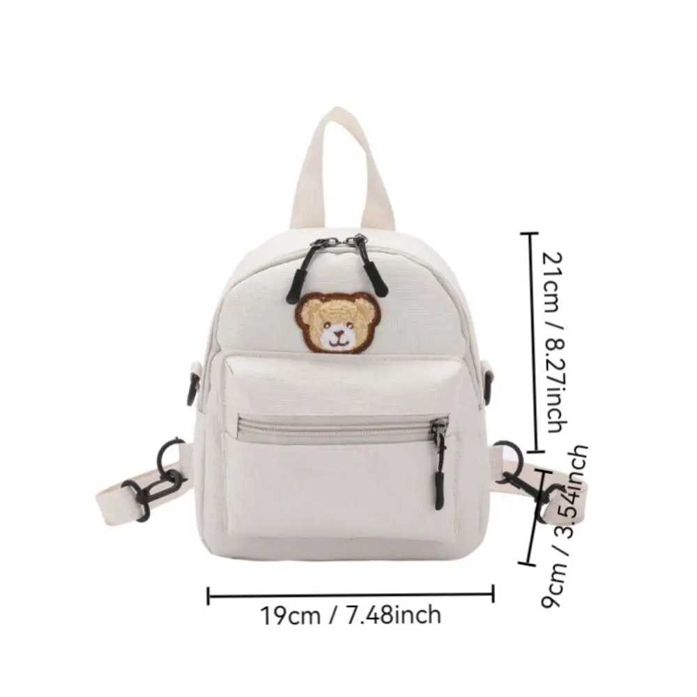 Portable Oxford Cloth Mini Backpack Zipper Cartoon Embroidered Bear Women's Backpack Adjustable Student Backpack Ladies