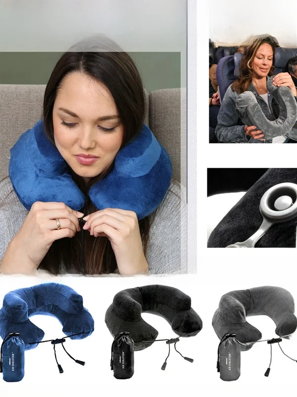 

Надувная U-образная подушка для шеи Cabeau: портативная, складная, для путешествий, самолетов, с регулируемой поддержкой, для сна и отдыха