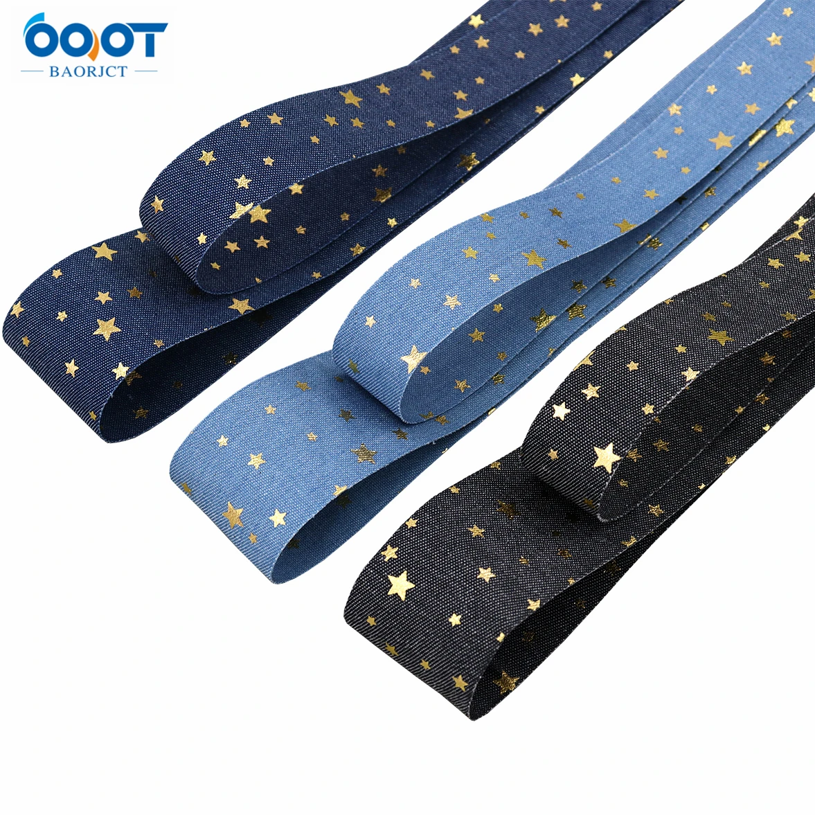 Solid Color Double Sided Denim Printed Star Ribbons,25MM 2Yards 23629-1 Bow Cap Handmade DIY Party Gift Packaging Materials