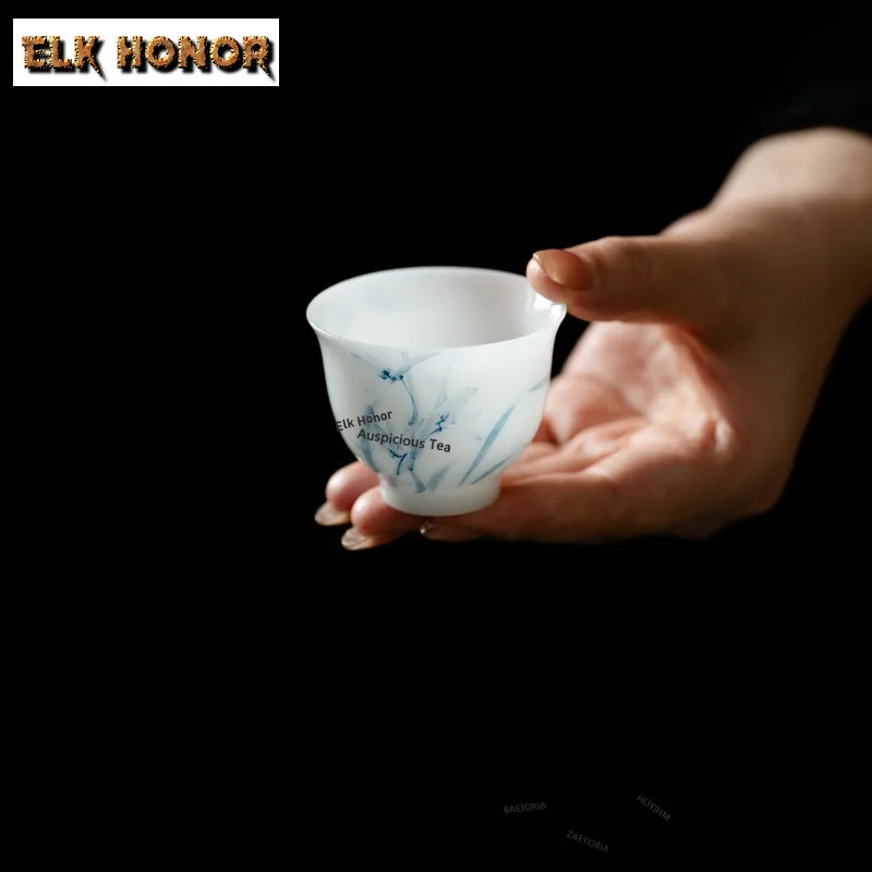 ZAEYORIA 50ml Ice Crystal Jade Mineral Clay Orchid Teacup Handmade Tea Bowl Cups Tea-tasting Fragrance Cup Chazhan Master Cups