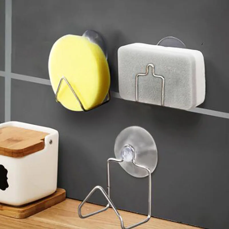 Escurridor de platos portátil de acero inoxidable con ventosa, soporte para esponja, estante para fregadero, accesorios de cocina