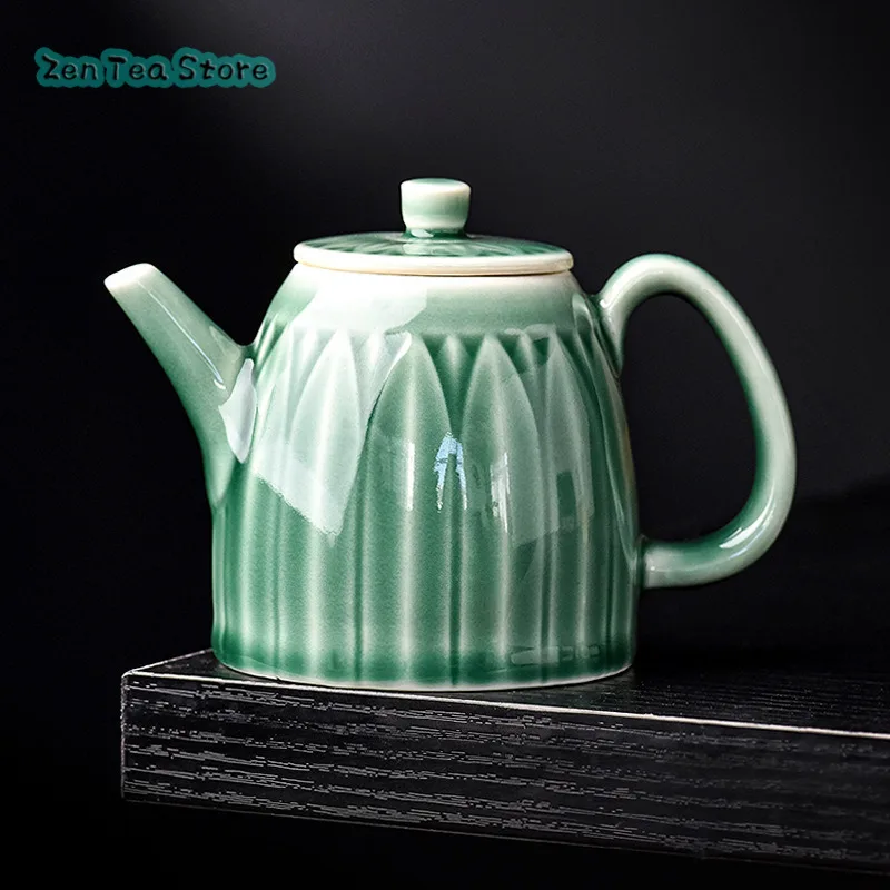 Lotus Longquan Celadon Teapot Handmade Retro Teapot Home Ceramic Chinese Collection Class Kung Fu Tea Set Single Pot