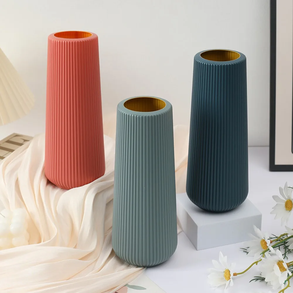 Fashion Plastic Flower Vase Imitation Ceramic Nordic Style Flower Pot Anti Fall Modern Flower Arrangement Home Decoration