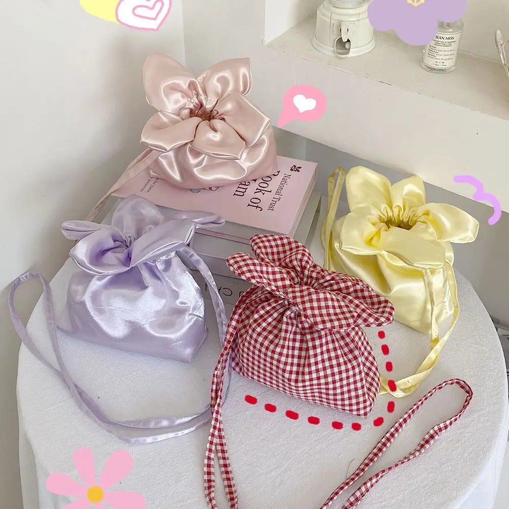 

Polyester New Design Checkered Flower Bucket Bag Candy Color Casual Floral Storage Bag Multifunctional Shoulder Bag for Women