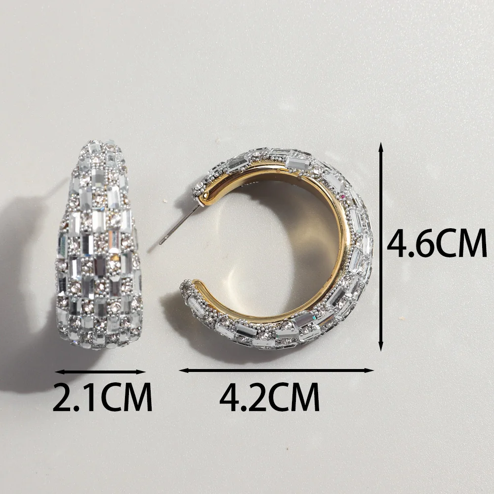 FishSheep Luxury C-Shape Crystal Hoop Earrings for Women Bohemian Colorful Acrylic Wide Hoops Fashion Party Jewelry