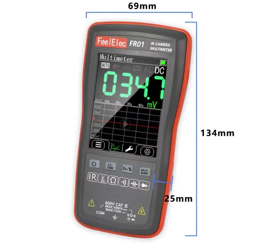 Imagem -05 - Digital Thermal Imaging Multímetro Ir-câmera dc ac Tensão Capacidade Atual Termografia Profissional Diodo Fr01 Fr01a Fr01b Fr01c