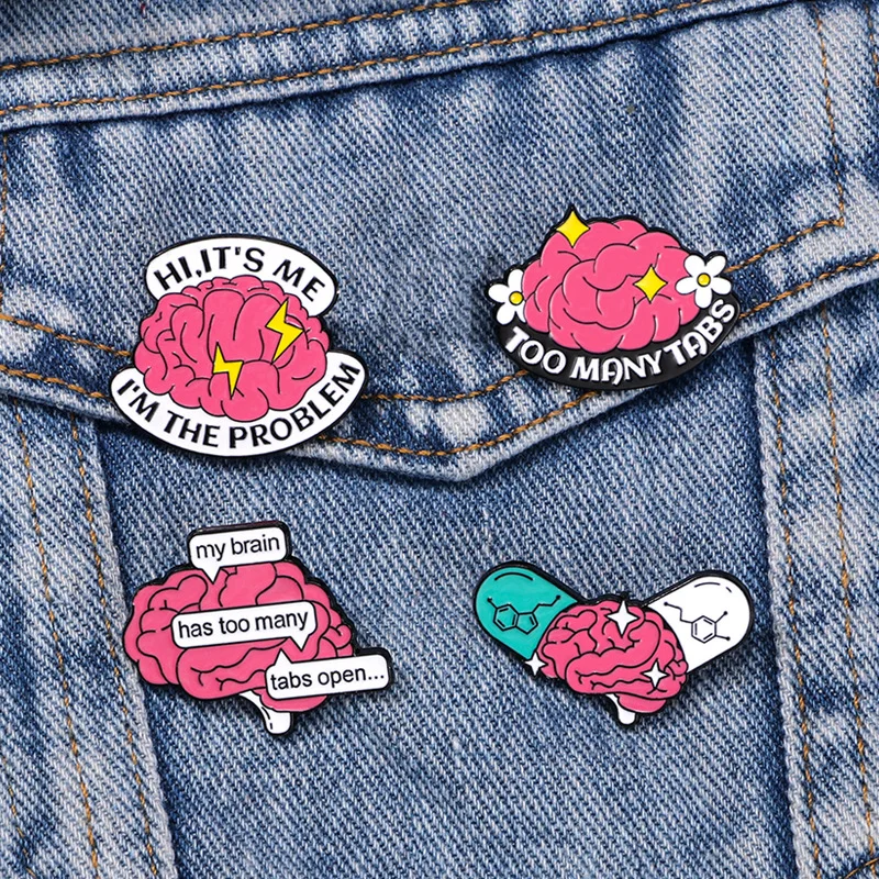 Manifesto of The Human Brain Pin Slogan My Brain Has Too Many Tabs Open Brooch Backpacks Metal Enamel Badge Jewelry Accessory