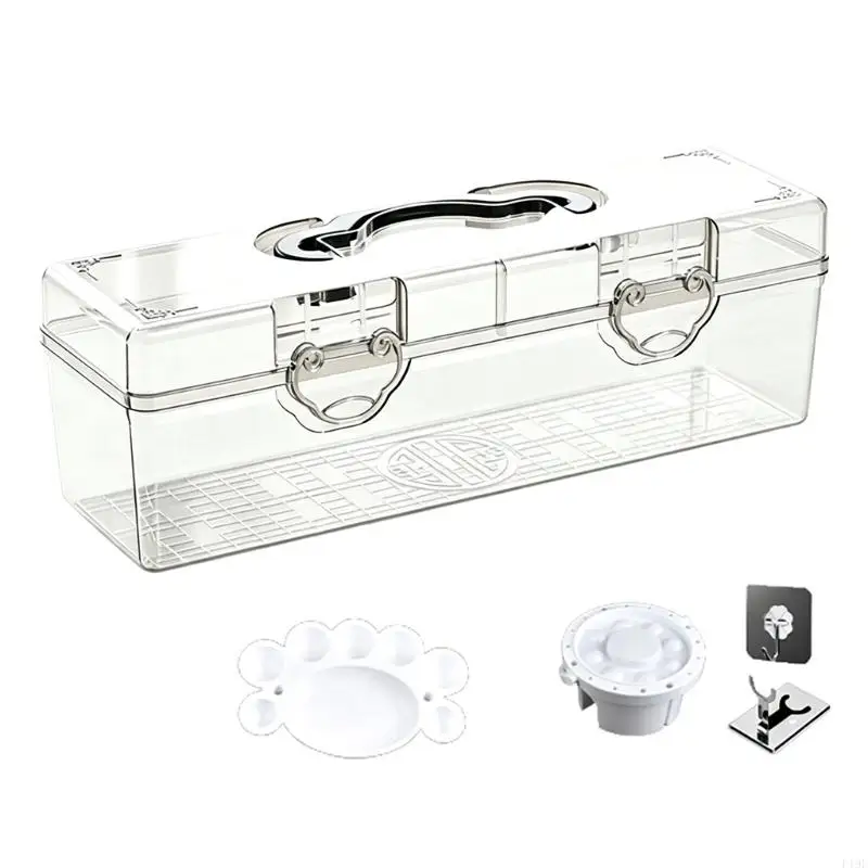 Transparent Brush Tool Storage Box Artistic Supply Organizers With Handle For Easy Organization & Carrying F19E