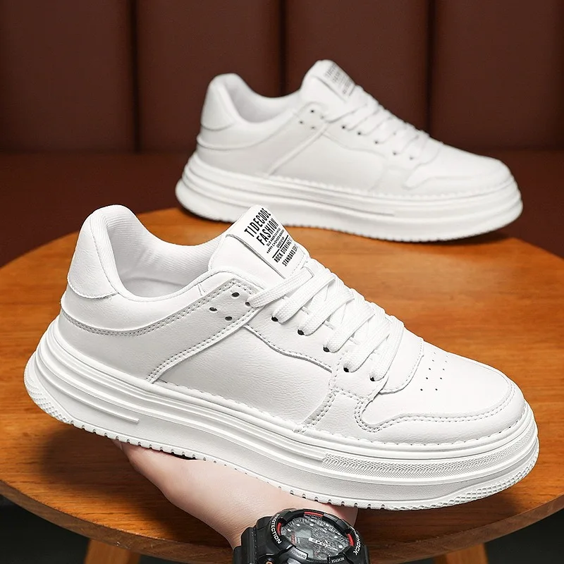 

Men Platform Sneakers Breathable Low Top White Shoe British Style Flats All-match Outdoor Lace Up Walking Shoes Tenis Masculino