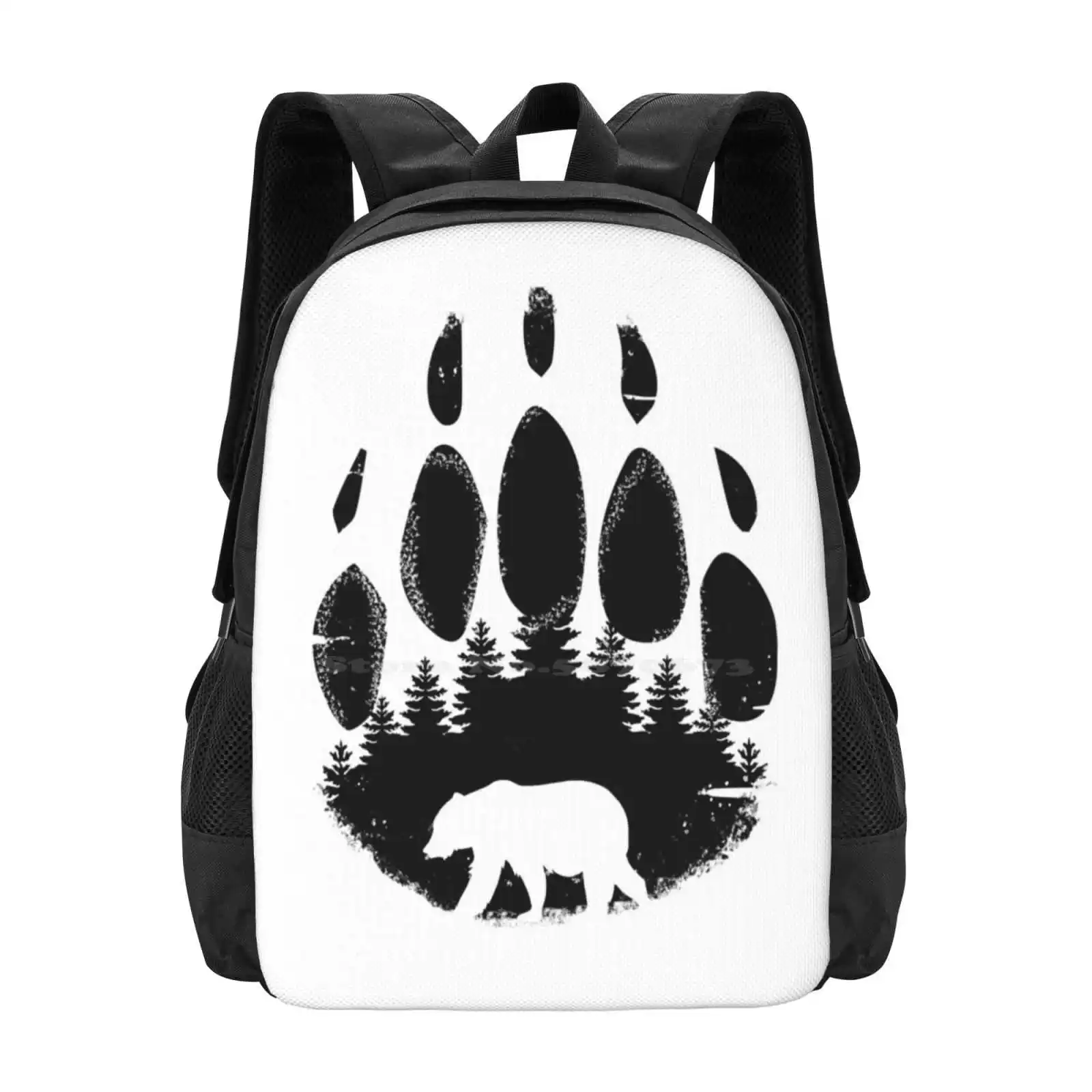 Black Bear Paw Print - Forest Landscape New Arrivals Unisex Bags Student Bag Backpack Black Bear American Grizzly Forest Wildlif