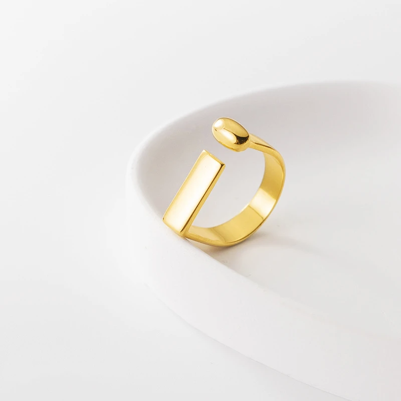 Shiny Cool Geometric Letter D 925 Sterling Silver Female Resizable Opening Rings RI1053