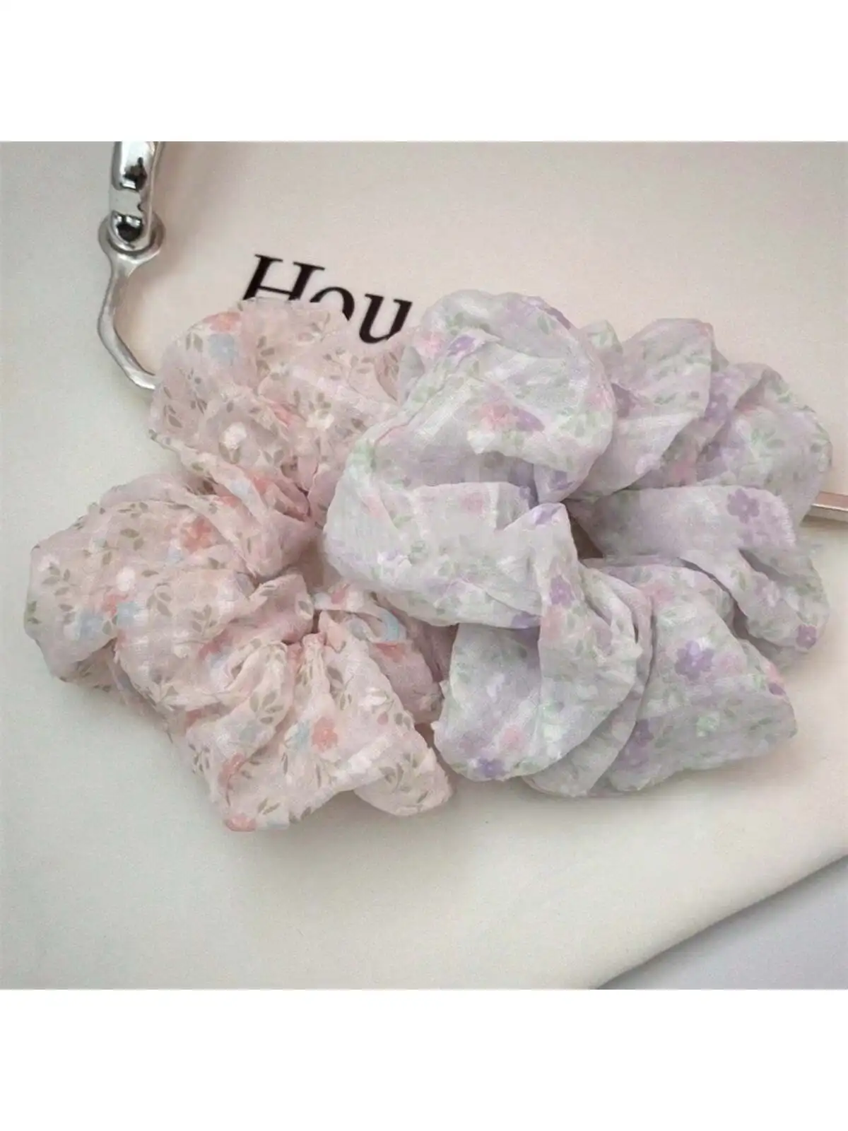 1 floral organza hairband early spring floral large colon hairband female Korean network red new hair rope ponytail rubber band