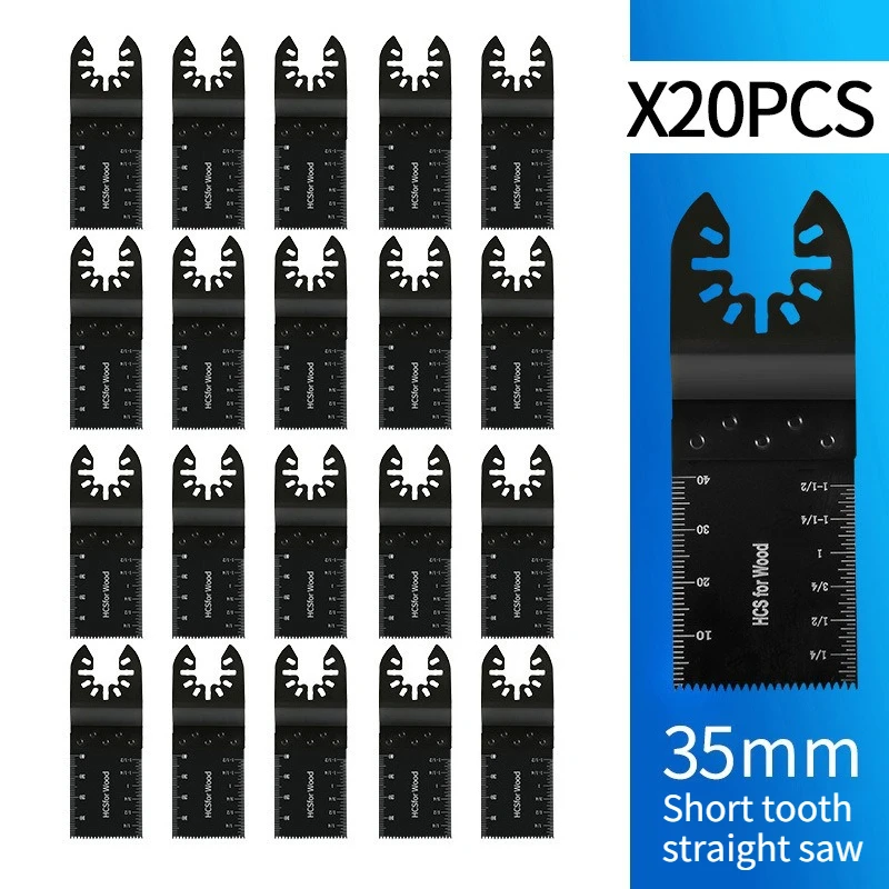 

Набор из 20 прямых пильных полотен с короткими зубьями 35 мм для осциллирующих инструментов, совместимых с Dewalt, Makita, Bosch, Milwaukee, для резки дерева