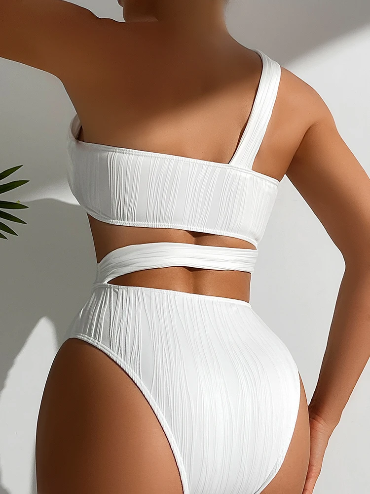 Strapless Swimsuit Women White One-Shoulder Beachwear Hollow Out Show Waist Bodysuit Summer 2026 New Chic Female Biquinis