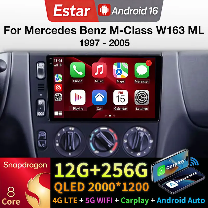 Android 16 Car Radio For Mercedes Benz M-Class W163 ML 1997 - 2005 GPS Multimedia Player Navi Carplay Stereo Head Unit 360Camera