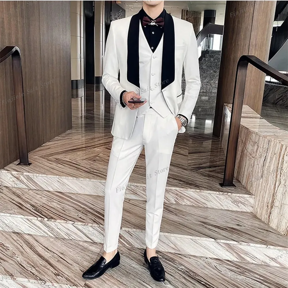 

Jackets Vest Pants New Men's high-end tuxedo/Male slim fit pure cotton business Blazers Men's three-piece suit groom dress