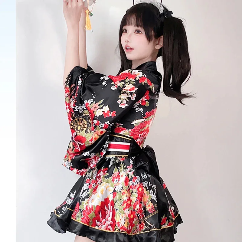 여성 일본 기모노 Raditional Cultural Cosplay Costume 멋진 드레스 게이샤 유카타 가운 꽃 Haori Set Kawaii Lolita Dresses