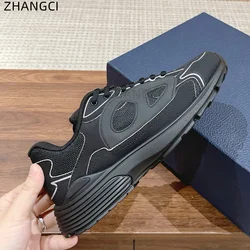 2024 high quality luxury designer leather stitching mesh casual breathable lovers shoes fashion sports lightweight non-slip