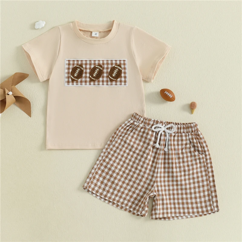 

2Pcs Kids Boy Summer Outfits Children Baby Short Sleeve Football Embroidery T-Shirt + Shorts Set Toddler Clothes Tracksuit