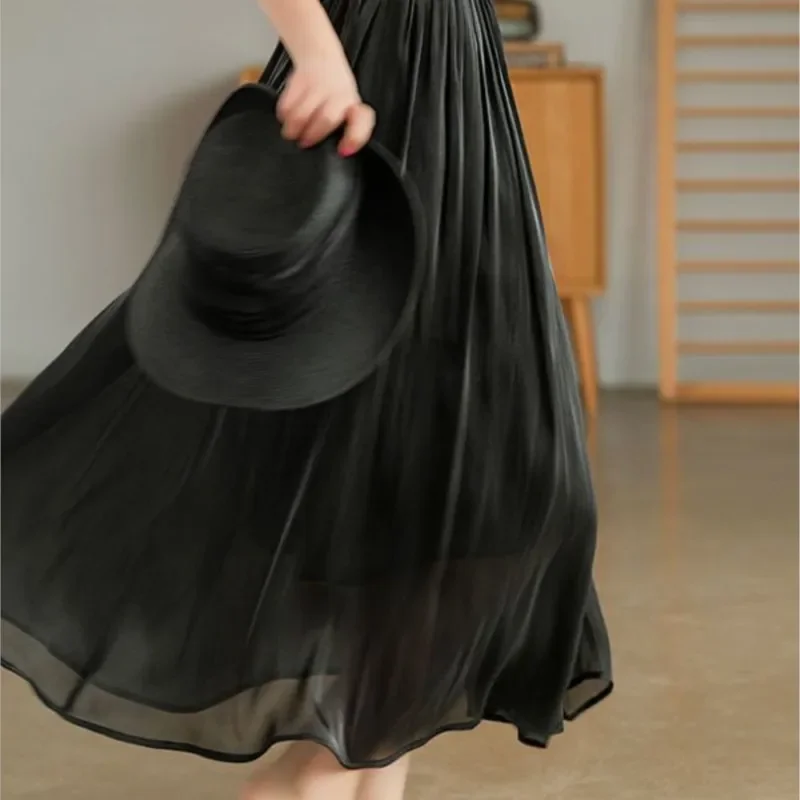 Designer Skirts Hot Casual Women Summer Elegant Chic Solid Skirt High Waist Gilding Luxury Fashion Long Skirts