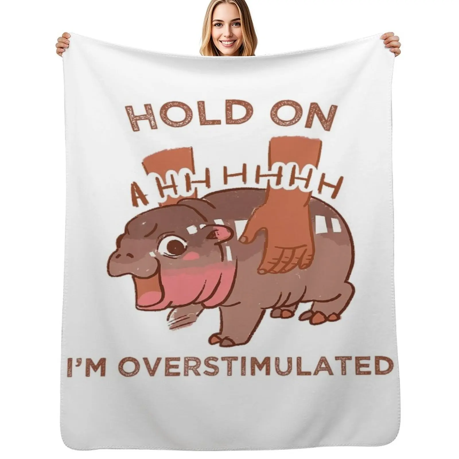 Hold On I'm Overstimulated Cute Moo Deng Throw Blanket Vintage Sofas Luxury Beach Shaggy Blankets