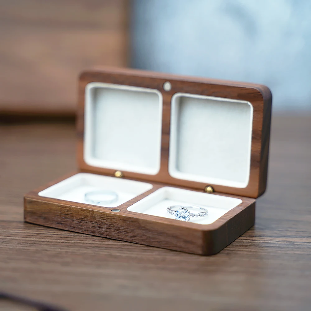 Caja de anillo de madera personalizada para Ceremonia de boda, propuesta de compromiso, amante personalizado, grabado, portador de anillo, caja de