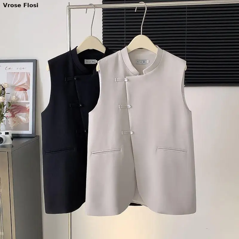 2024 Chinese Standing Collar Buckle Sleeveless Suit Vest Women\'s Autumn Improved Oriental Style Loose Vest Jacket Tangsuits Vest