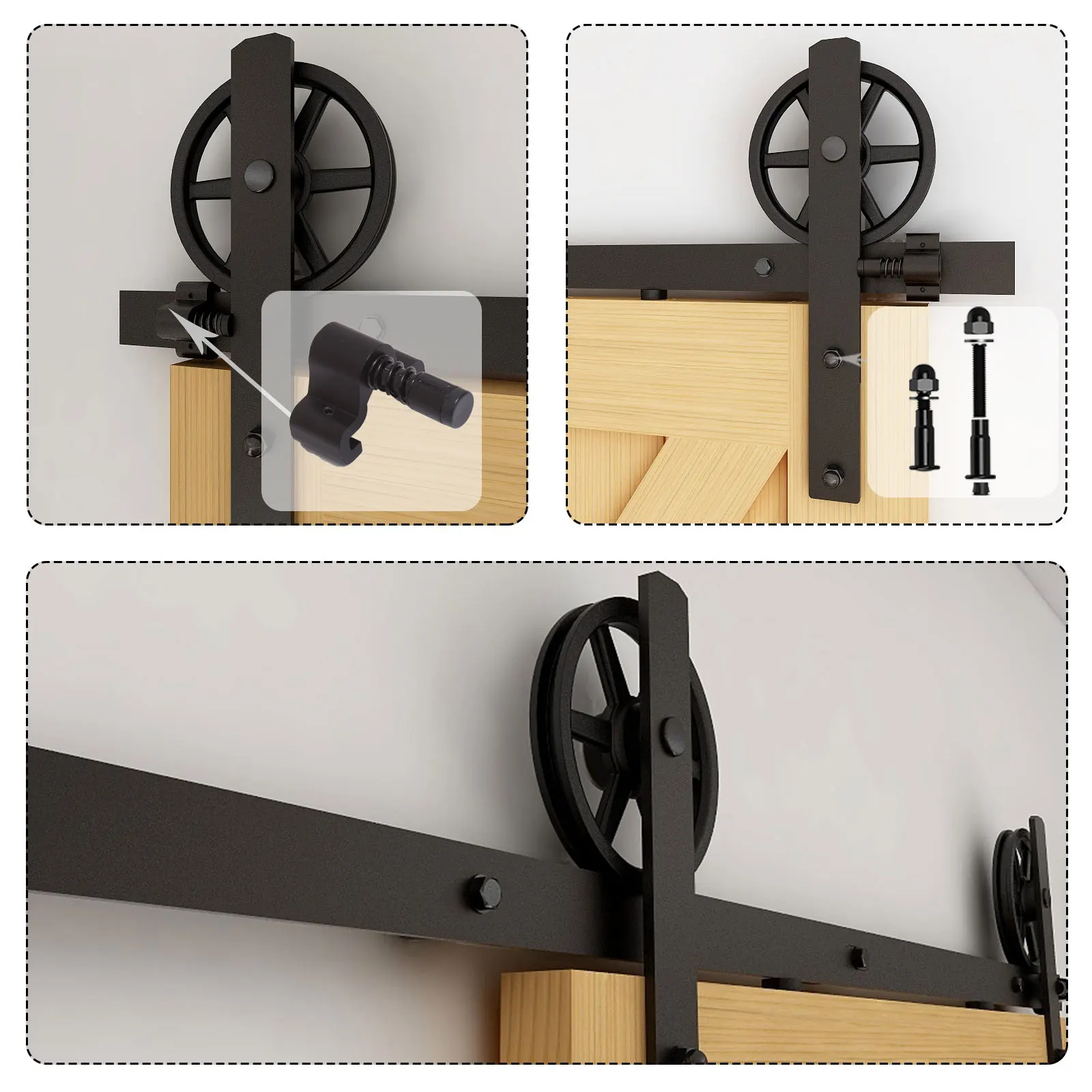 Sliding Barn Door Hardware Kit Heavy Duty Smoothly and Silently Easy to Install Fit Single Door Panel Single Big Wheel I -Shaped