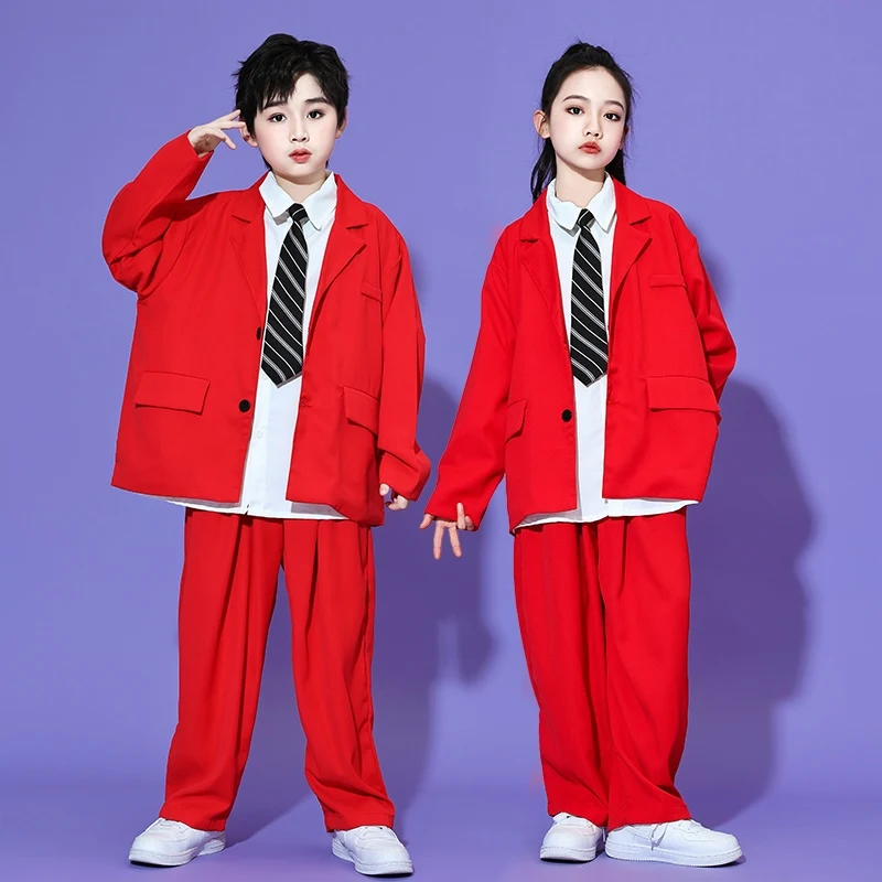 Jazzdanskostuum Kinderen Casual Pak Wit Overhemd Zwart Blauw Groen Broek Hiphop Danser Voor Jongens Meisjes Street Dance Wear 2796