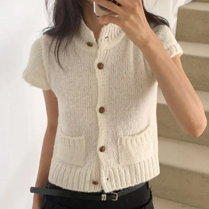 Chique vintage hoge kraag met één knop en Sve gebreide bovenkleding Dames Faion herfst winter polyestervezel vest