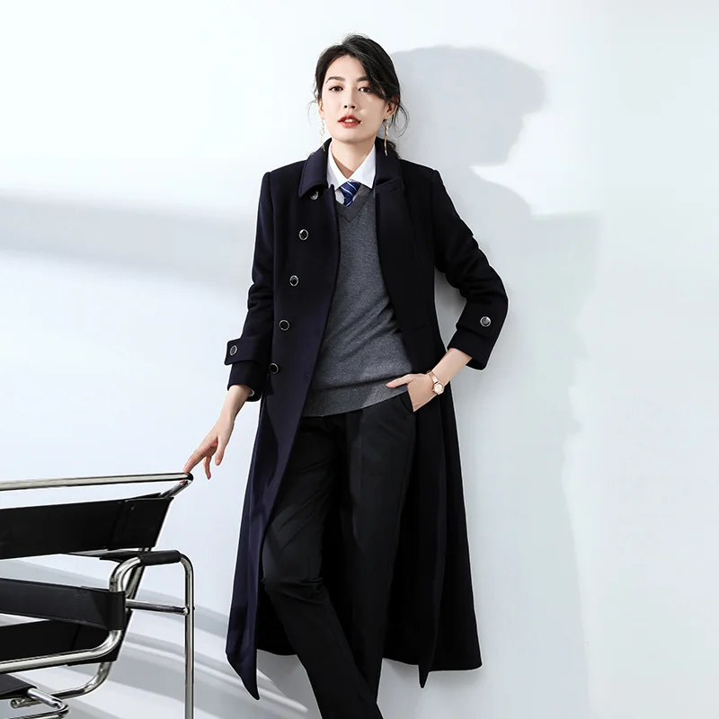 

Double-Breasted Women's Winter Professional Woolen Coat Built-in Belt