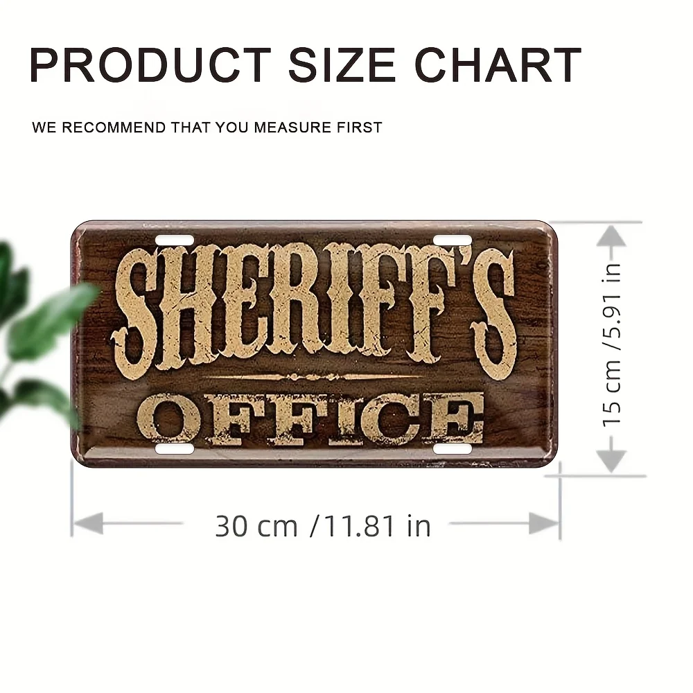 2D Flat, Sheriff's Office Wall Sign - Vintage Western Metal Plaque Suitable for Home, Garage, or Café Decor - Rustic Sheriff Bad