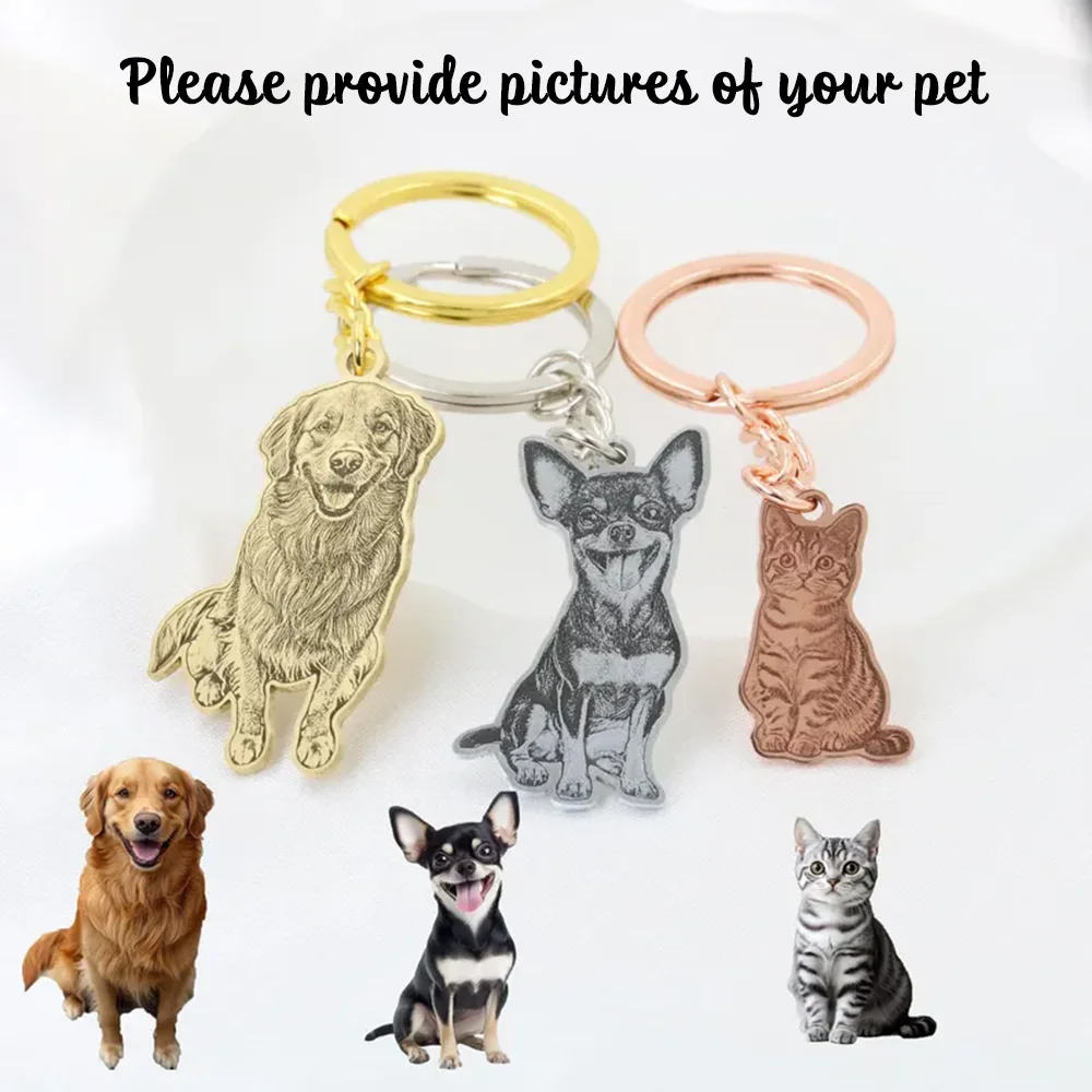 

Engraved Dog Cat Animal Pattern Keychain Stainless Steel Keyring Bag Charm Pendant A gift for a friend