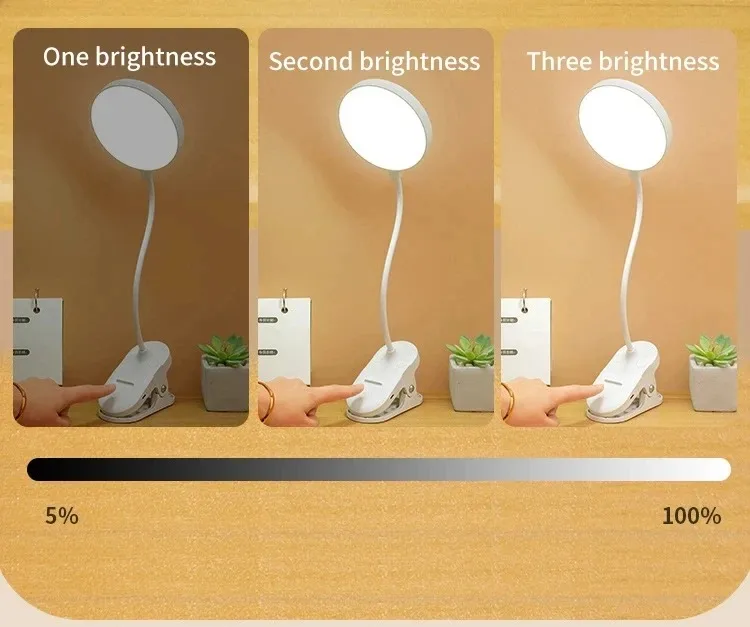 Led Table Lamp USB Rechargeable Night Light With Folding Clamp Study Stand Read Lamp Touch 3 Modes Dimming Eye Protection Light