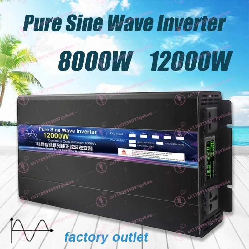 Inversor de Onda Senoidal Pura DC 12V 24V 220V 4000W 5000W 8000W 10000W Conversor de Tensão 12V para 220V Inversor Solar Automotivo com LCD