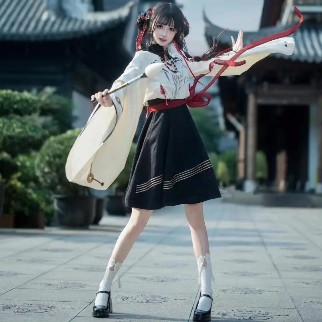 

Niche China-chic Chi-pao Skirt Women Traditional Chinese Large Sleeve Shirt Girls Halloween Magician Taoist Cosplay Clothing