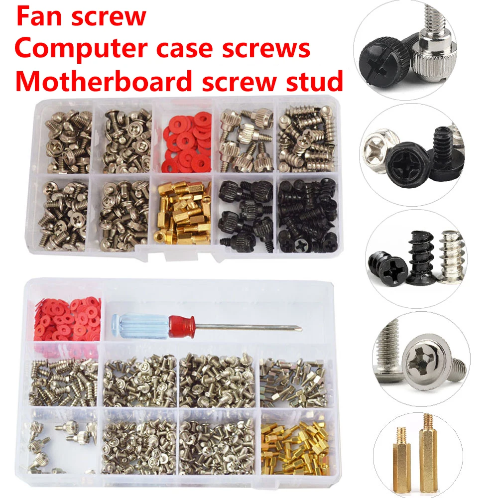 Computer Screw Set Bolt PCB Support Standoffs Kit DIY Motherboard Pillars Spacer Mount PC Case Fan Screws Hard Drive Red Washers