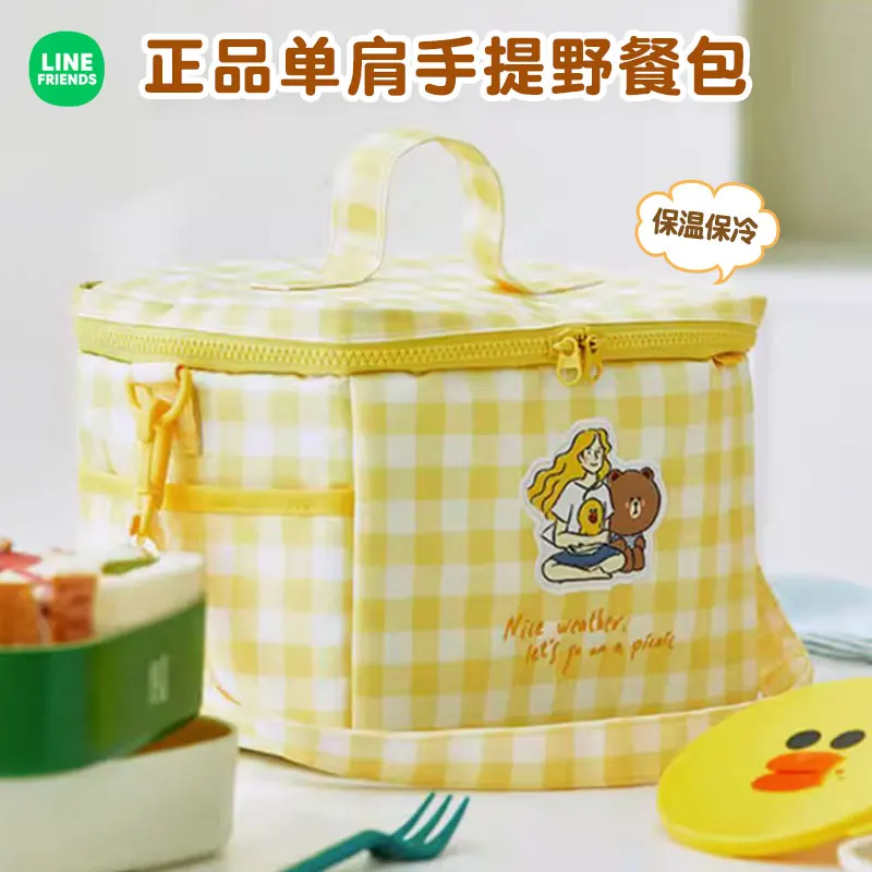 Kawaii Brown Bear Insulated Picnic Shoulder Bag Fashion Large Capacity Thermal Lunch Tote Handbag Outdoor Cooler Bento Box Pouch