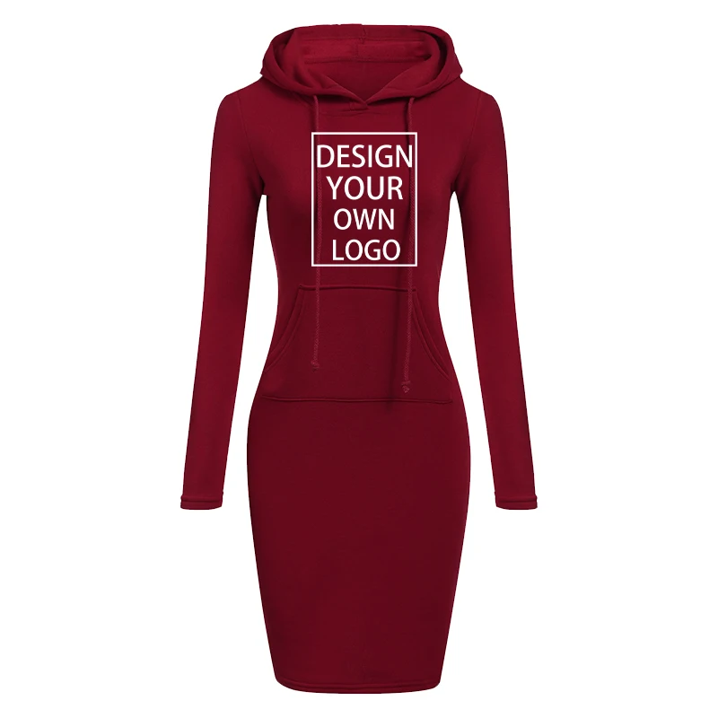 Vestidos de sudadera personalizados para mujer, moda de otoño e invierno, Mini vestido informal con capucha y bolsillo, Color sólido, manga larga