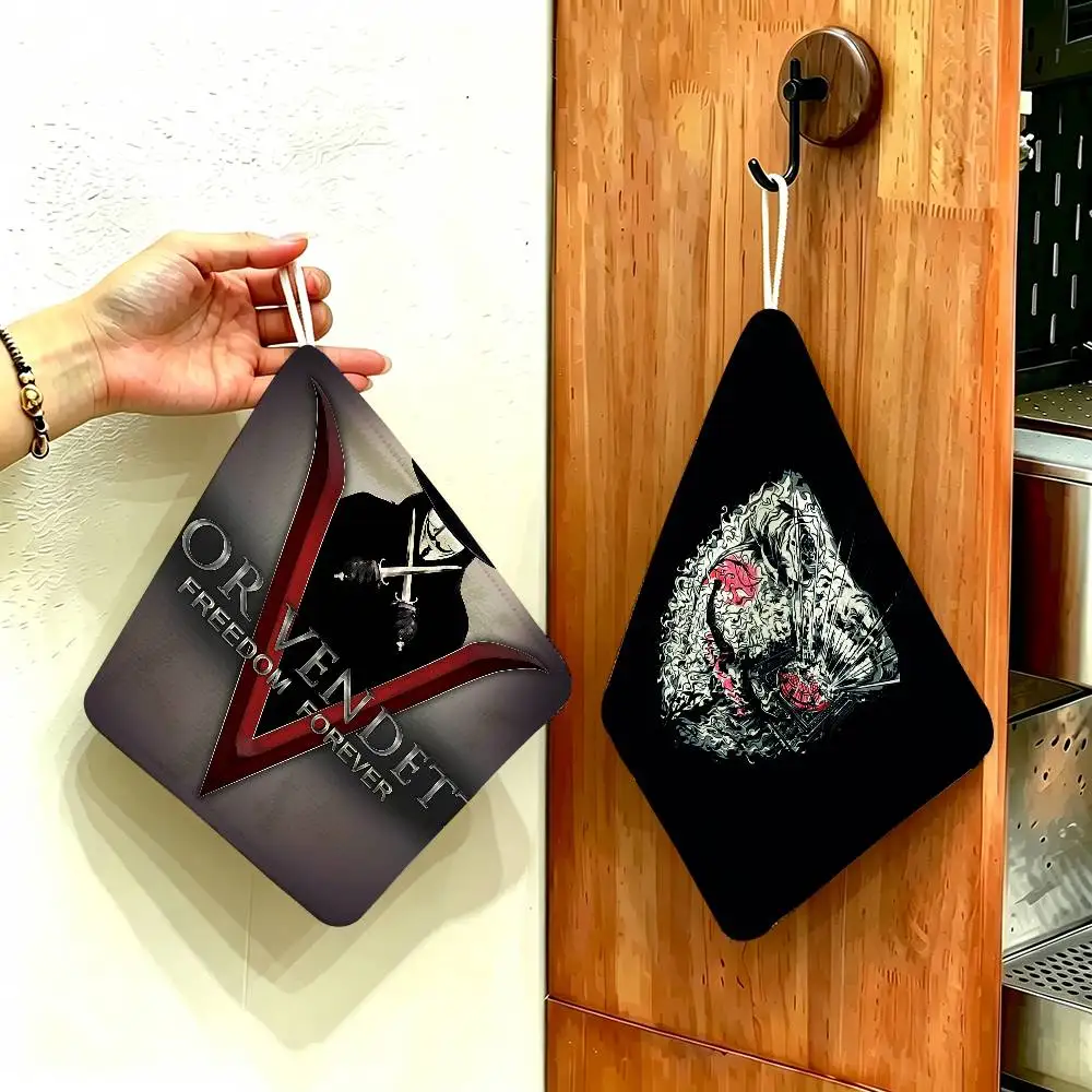 Horror V For V-Vendetta Sci-fi Action movie Polyester Cotton Hand Wiping Towel with Hanging Loop, Lightweight for Home Use